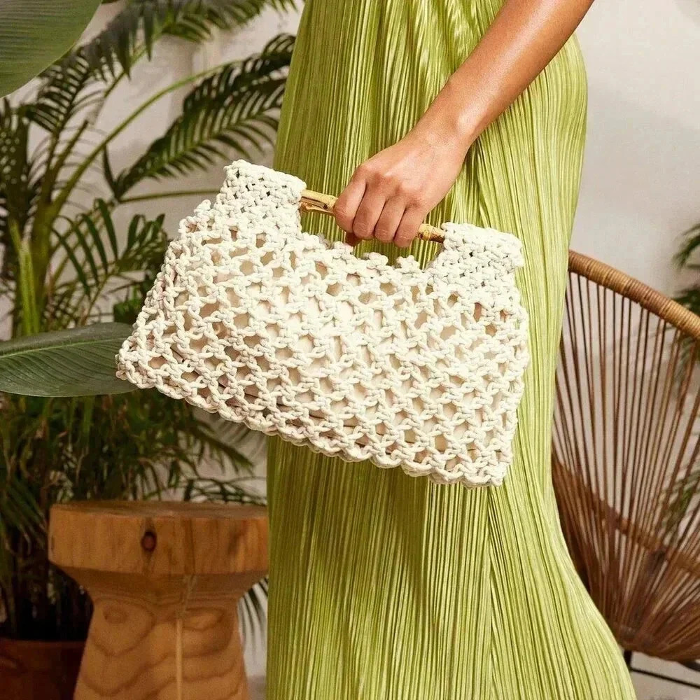 Beige Vacation Women's Woven Clutch Bag - Picture 1 of 6
